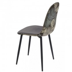 Silla HORUS NEW, metal, tapizado velvet gris con trasera floral a juego (Pack de 4...