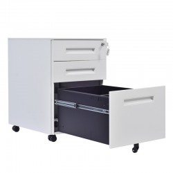 Cajonera metálica OLIMPO 2C1A, ruedas, 3 cajones, gris ral 7035.