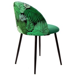 Silla FLORAL, metal, tapizado velvet verde con trasera floral a juego (Pack de 4 unidades)