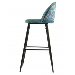Taburete CARNAVAL SKY BLUE, metal, tapizado velvet azul con trasera carnaval (Pack de 4 unidades)