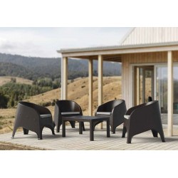 Sillón SURF, apilable, polipropileno marrón chocolate, cojín beige (Pack de 4 unidades)