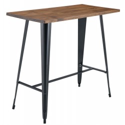 Mesa alta TOL EK WOOD, acero, madera, negra, 120 x 60 cms