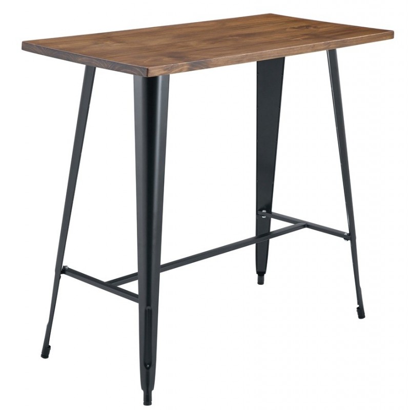 Mesa alta TOL EK WOOD, acero, madera, negra, 120 x 60 cms