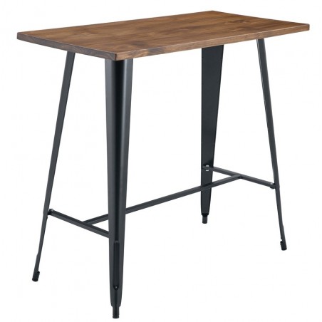 Mesa alta TOL EK WOOD, acero, madera, negra, 120 x 60 cms