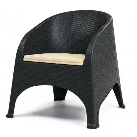 Sillón SURF, apilable, polipropileno marrón chocolate, cojín beige (Pack de 4 unidades)