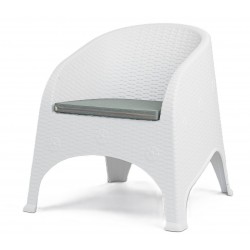 Sillón SURF, apilable, polipropileno blanco, cojín gris (Pack de 4 unidades)
