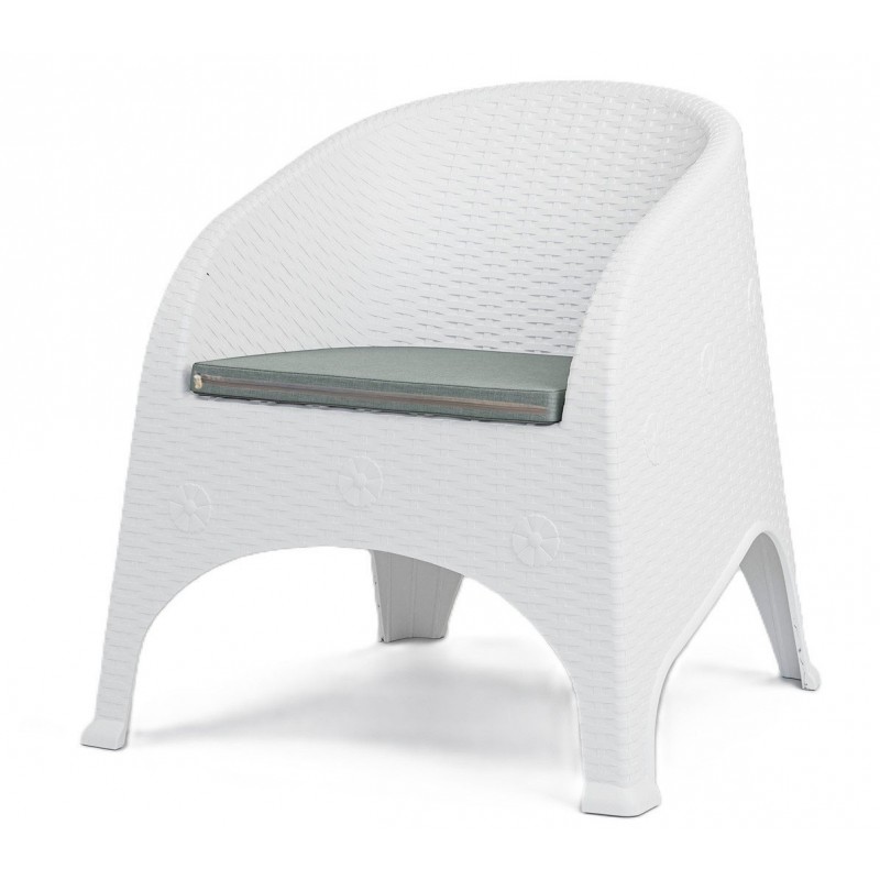 Sillón SURF, apilable, polipropileno blanco, cojín gris (Pack de 4 unidades)