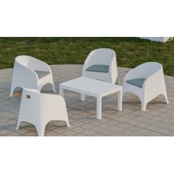 Sillón SURF, apilable, polipropileno blanco, cojín gris (Pack de 4 unidades)