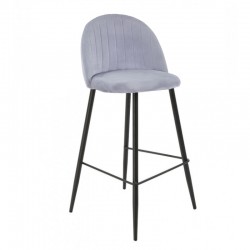 Taburete ORUSA, metal negro, tapizado velvet gris (Pack de 2 unidades)