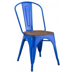 Silla TOL EK WOOD, acero, azul, asiento madera (Pack de 5 unidades)
