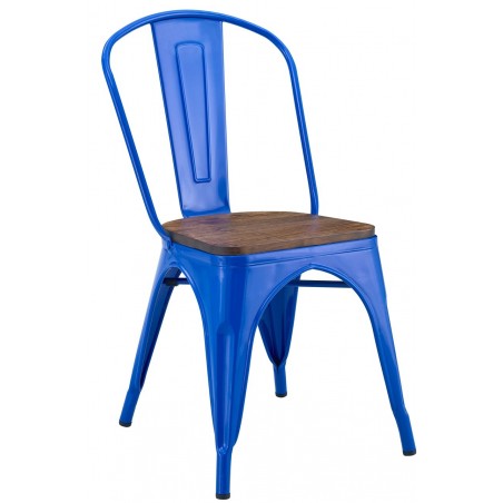 Silla TOL EK WOOD, acero, azul, asiento madera (Pack de 5 unidades)