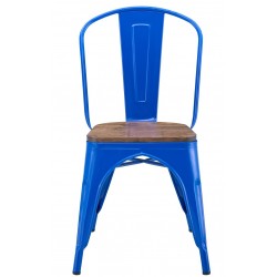 Silla TOL EK WOOD, acero, azul, asiento madera (Pack de 5 unidades)