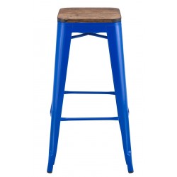 Taburete TOL EK WOOD, acero, azul, asiento madera (Pack de 5 unidades)