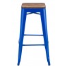 Taburete TOL EK WOOD, acero, azul, asiento madera (Pack de 5 unidades)