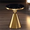 Mesa JASSY NE, baja, dorada, tapa cerámica mármol negro, 50 cms de diámetro