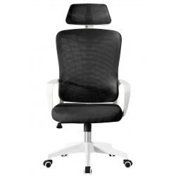 Sillón de oficina MELLAC, alto, blanco, malla y asiento negro