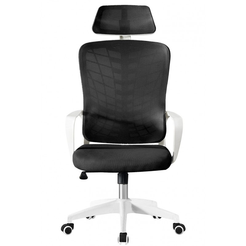 Sillón de oficina MELLAC, alto, blanco, malla y asiento negro
