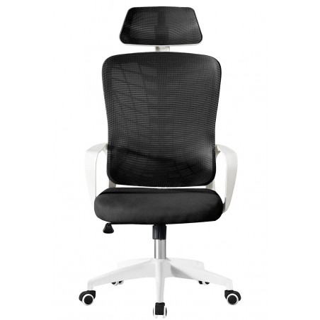 Sillón de oficina MELLAC, alto, blanco, malla y asiento negro