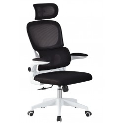 Sillón de oficina BERNAY, alto, blanco, malla y asiento negro