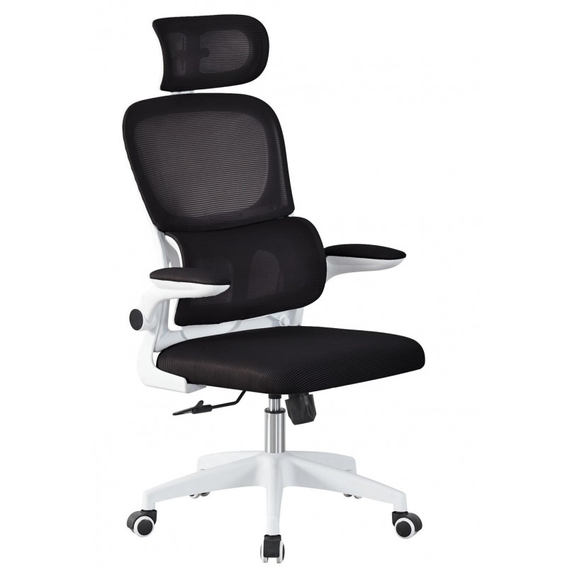 Sillón de oficina BERNAY, alto, blanco, malla y asiento negro