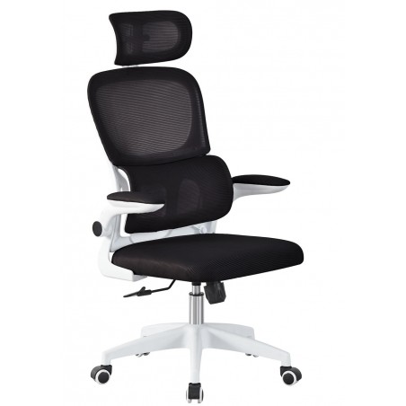 Sillón de oficina BERNAY, alto, blanco, malla y asiento negro