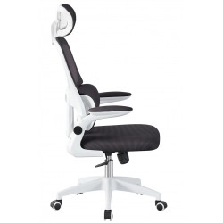 Sillón de oficina BERNAY, alto, blanco, malla y asiento negro