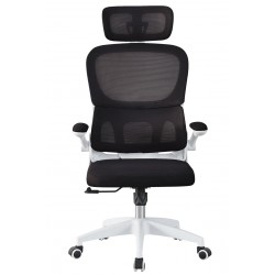 Sillón de oficina BERNAY, alto, blanco, malla y asiento negro