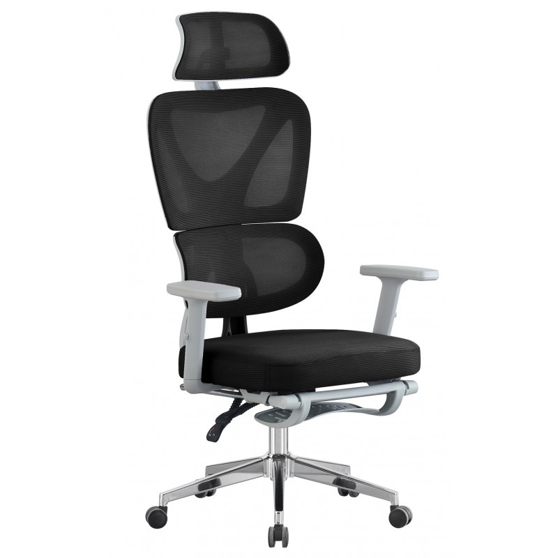 Sillón de oficina DURBUY, alto, ergonómico, gris, malla negra