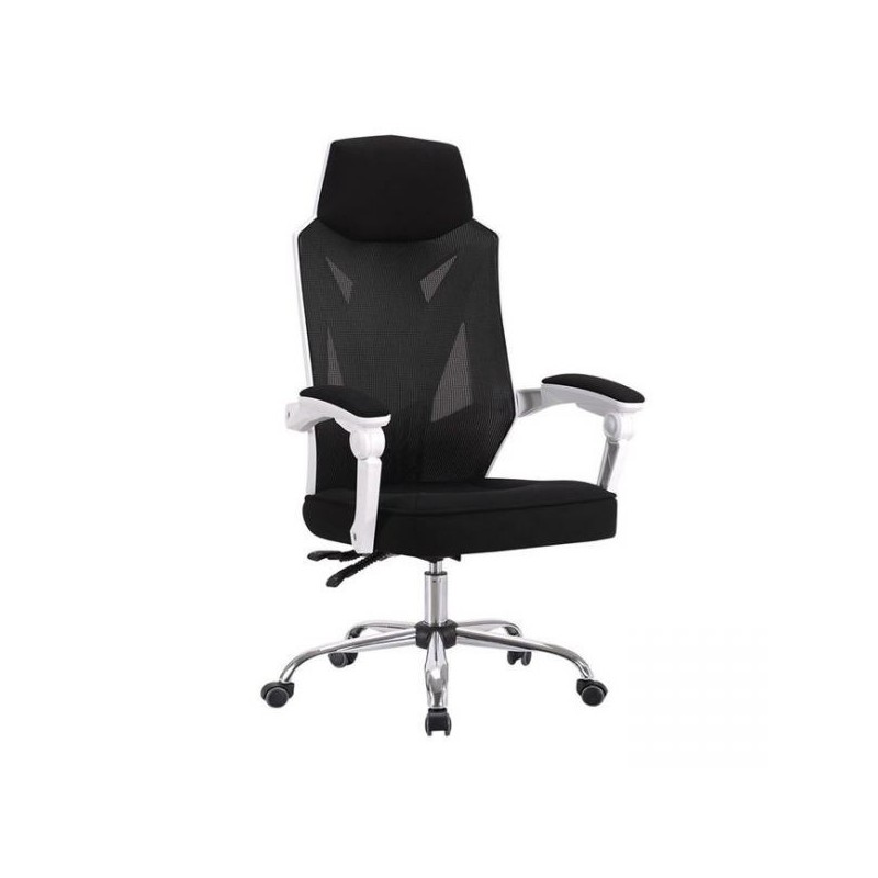 Sillón de oficina GRAZ, blanco, alto, sincro, malla y tejido negro