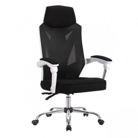 Sillón de oficina GRAZ, blanco, alto, sincro, malla y tejido negro