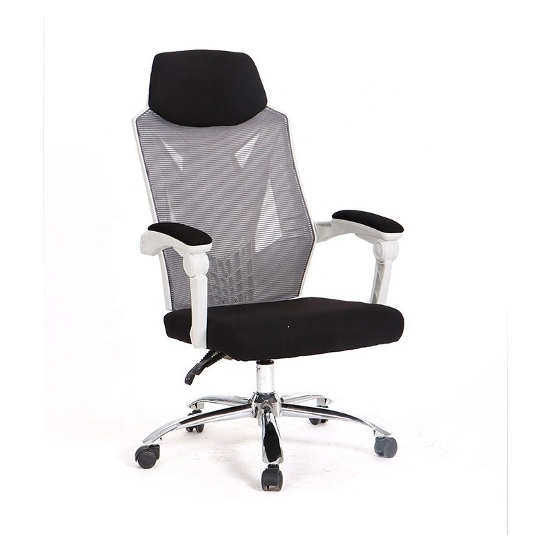 Sillón de oficina GRAZ, blanco, alto, sincro, malla gris, tejido negro