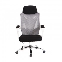Sillón de oficina GRAZ, blanco, alto, sincro, malla gris, tejido negro