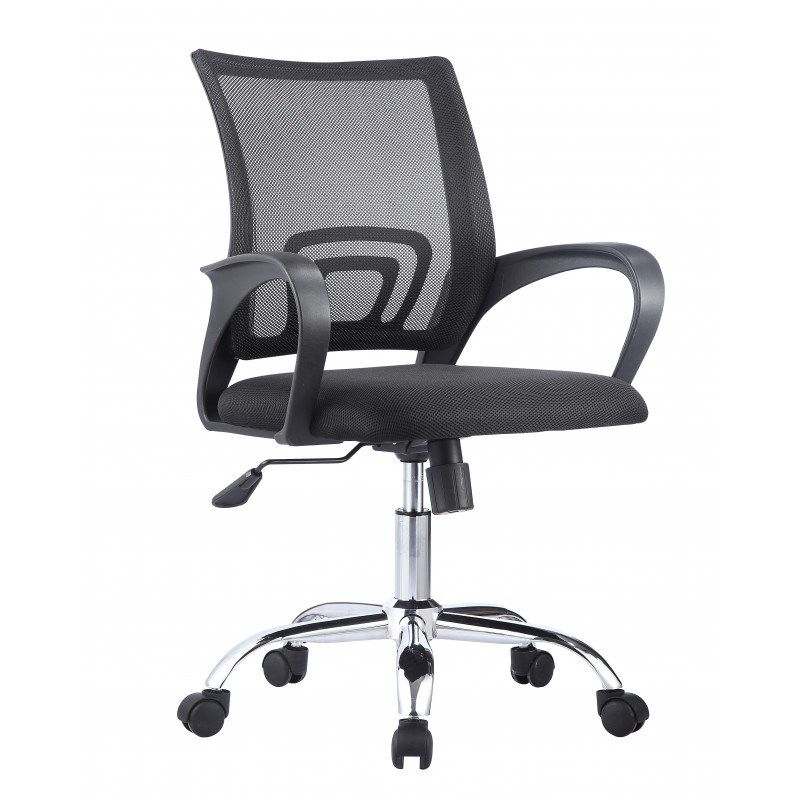 Sillón de oficina FISS NEW (M), negro, basculante, malla y tejido negro