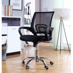 Sillón de oficina FISS NEW (M), negro, basculante, malla y tejido negro