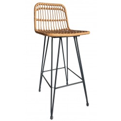 Taburete BRUNEI, metal, ratán beige (Pack de 2 unidades)