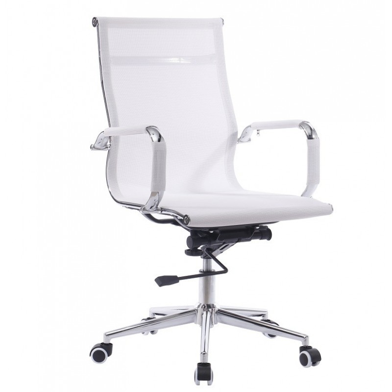 Sillón de oficina IGOR, giratorio, regulación de altura, basculante profundo, malla blanca