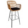 Taburete JAMBI, metal, ratán beige, cojín negro (Pack de 2 unidades)