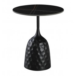 Mesa CAVEZZO, baja, negra, tapa cerámica mármol negro, 50 cms de diámetro