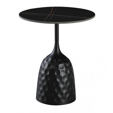 Mesa CAVEZZO, baja, negra, tapa cerámica mármol negro, 50 cms de diámetro