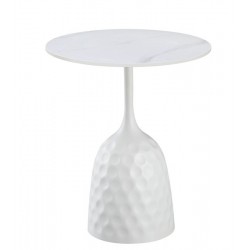 Mesa CAVEZZO, baja, blanca, tapa cerámica mármol blanco, 50 cms de diámetro