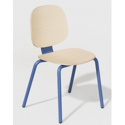 Silla COLMAR, apilable, azul, contrachapado revestido con HPL, color natural (Pack de 4...