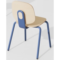 Silla COLMAR, apilable, azul, contrachapado revestido con HPL, color natural (Pack de 4 unidades)