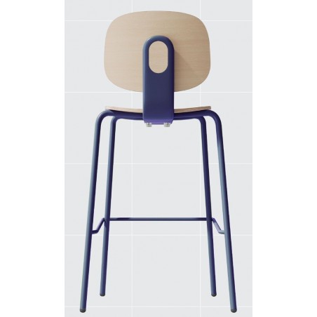 Taburete COLMAR, apilable, azul, contrachapado revestido con HPL, color natural (Pack de 4 unidades)