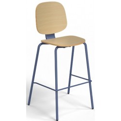 Taburete COLMAR, apilable, azul, contrachapado revestido con HPL, color natural (Pack de 4 unidades)