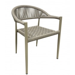 Sillón CANNES, apilable, aluminio, asiento y respaldo de cuerda beige (Pack de 4 unidades)