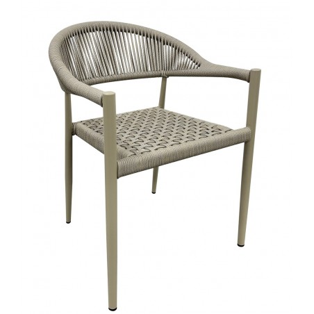 Sillón CANNES, apilable, aluminio, asiento y respaldo de cuerda beige (Pack de 4 unidades)