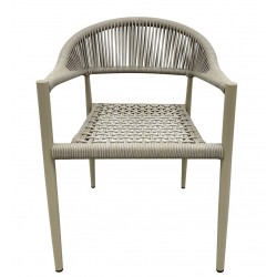 Sillón CANNES, apilable, aluminio, asiento y respaldo de cuerda beige (Pack de 4 unidades)