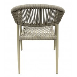 Sillón CANNES, apilable, aluminio, asiento y respaldo de cuerda beige (Pack de 4 unidades)
