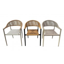 Sillón CANNES, apilable, aluminio, asiento y respaldo de cuerda beige (Pack de 4 unidades)