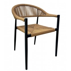Sillón RIVIERA, apilable, aluminio, ratán marrón (Pack de 4 unidades)
